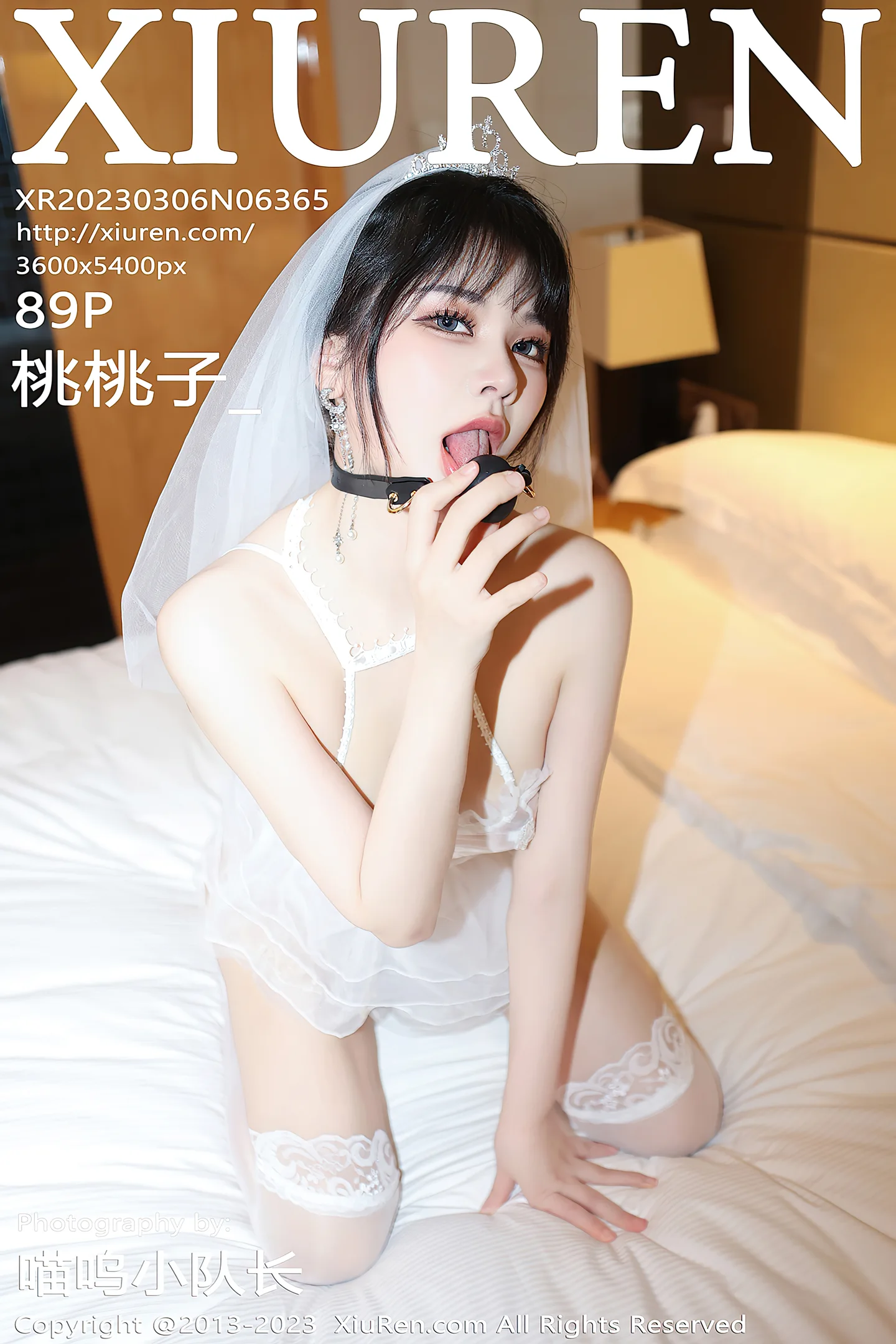 [XiuRen秀人网] 2023.03.06 VOL.6365 桃桃子 白色透视情趣婚纱内衣加白色丝袜美腿性感私房写真集-秀人网官方网站